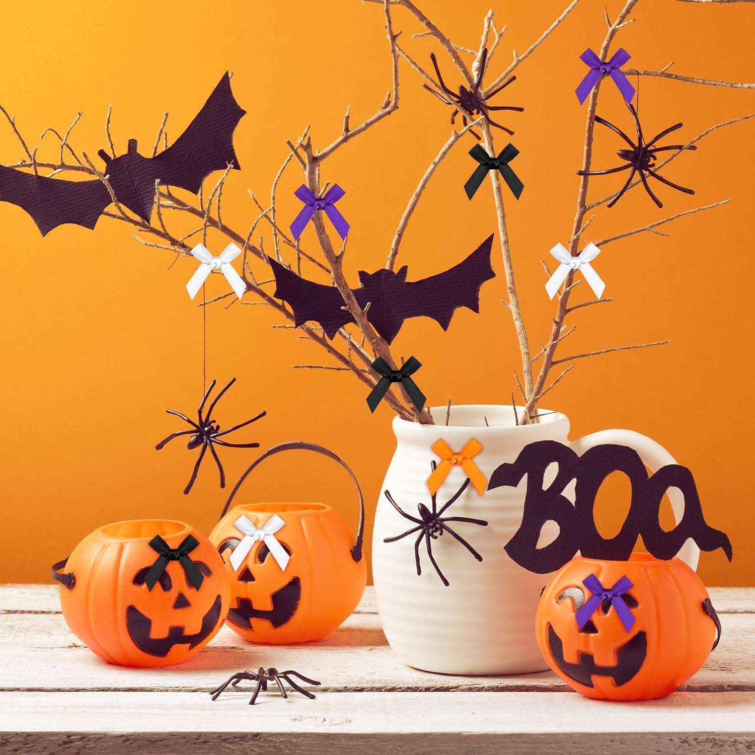 300 Pcs Halloween Mini Bows for Crafts, Cute Color