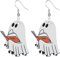 Halloween Drop Dangle Earrings for Women Lightweight Wooden Pumpkin Black Bat Halloween Earrings Cute Black Cat Ghost Earrings Halloweens Theme Gifts Party