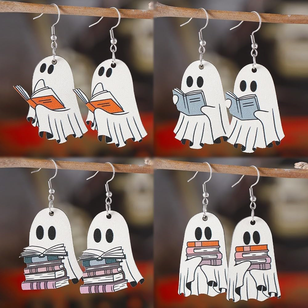 Halloween Drop Dangle Earrings for Women Lightweight Wooden Pumpkin Black Bat Halloween Earrings Cute Black Cat Ghost Earrings Halloweens Theme Gifts Party
