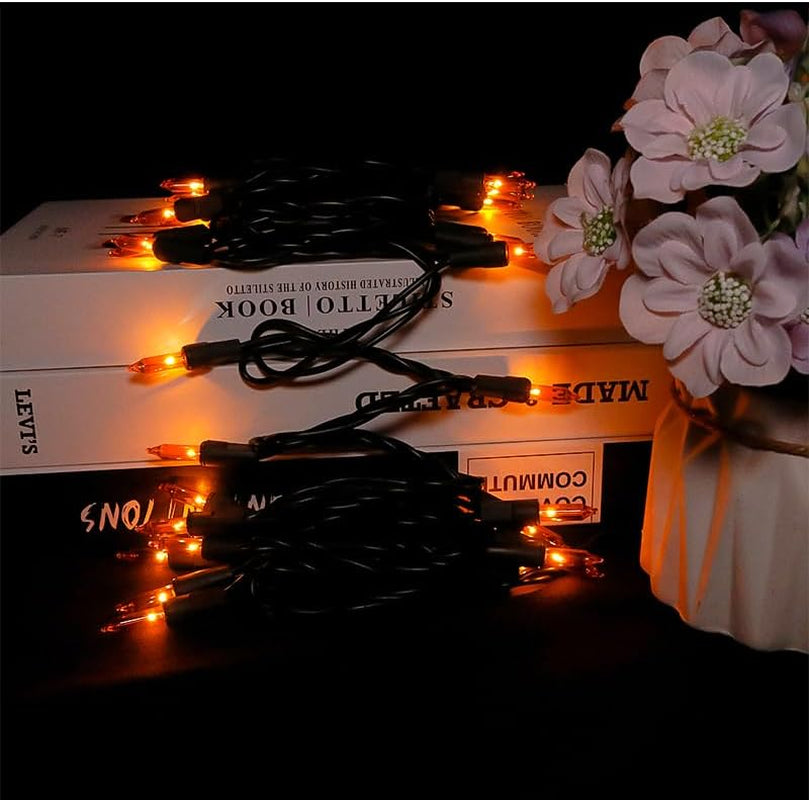 Halloween Lights Orange 35 Count - Incandescent Orange Mini String Lights for Indoor/Outdoor Christmas Halloween Decorations, 8.5 Feet Black Wire, Connectable