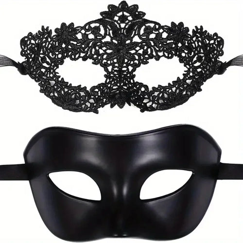 Black masquerade mask detail with intricate lace design