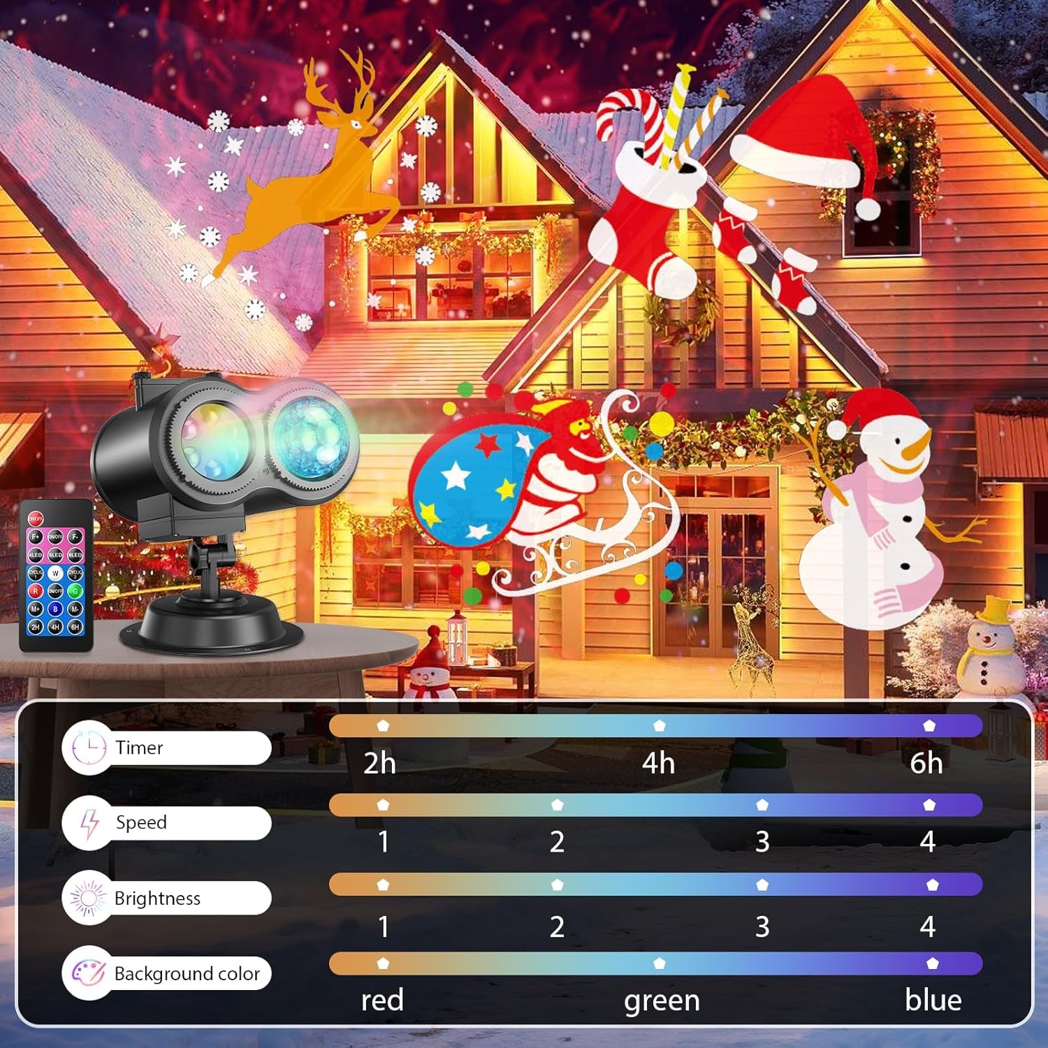 4-Large Pattern Halloween Christmas Projector Lights Outdoor, 29 Effects Holiday Projector Light Outdoor 2 in 1 with Remote, Christmas Decorations Lighting for outside Home Party House Decor