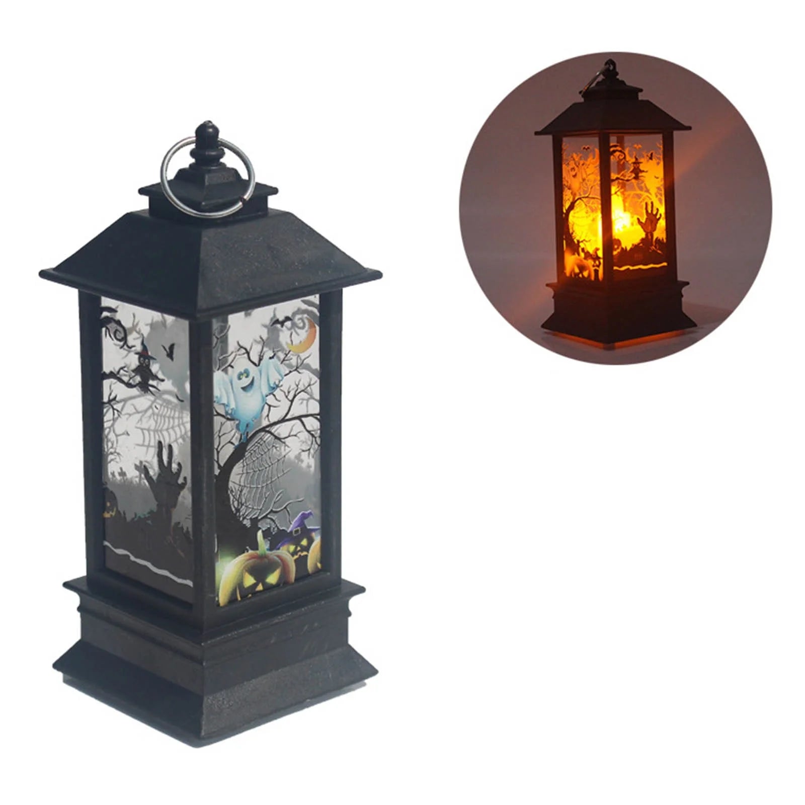 Muecwrye Halloween Lantern Lights, Halloween Candles Lantern Decoration Indoor Outdoor, Battery Powered LED Lights, Portable Hanging Lamp for Home outside Yard Lawn Garden Party, 5.1 Inch