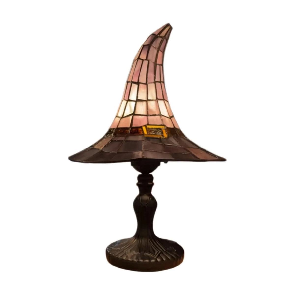 Stained Glass Witch Hat Lamp, Halloween Decoration Pink Purple Ghost Moon Small Tiffany Lamp, Gothic Indoor Halloween Table Decor Night Light - 11 Inch