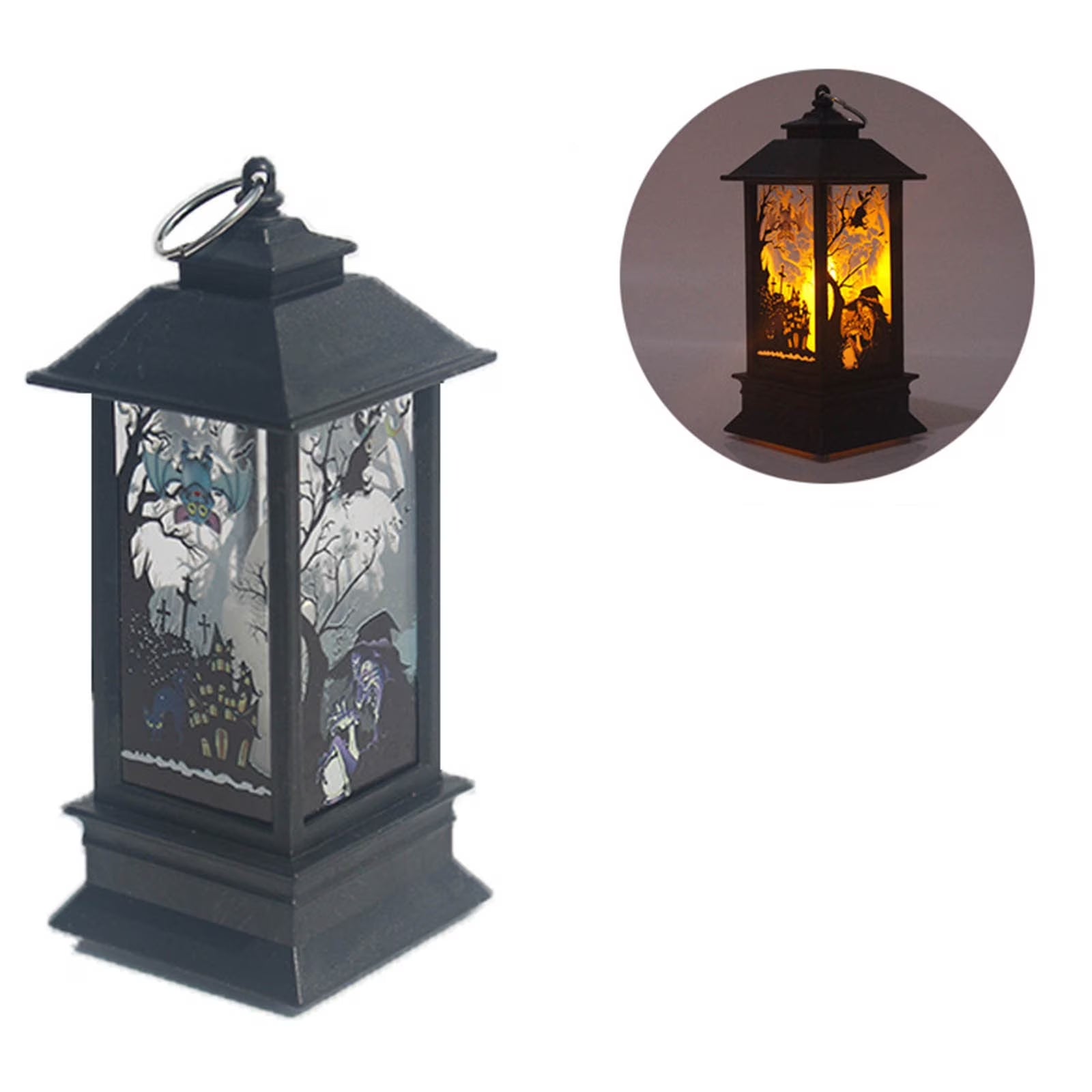 Muecwrye Halloween Lantern Lights, Halloween Candles Lantern Decoration Indoor Outdoor, Battery Powered LED Lights, Portable Hanging Lamp for Home outside Yard Lawn Garden Party, 5.1 Inch