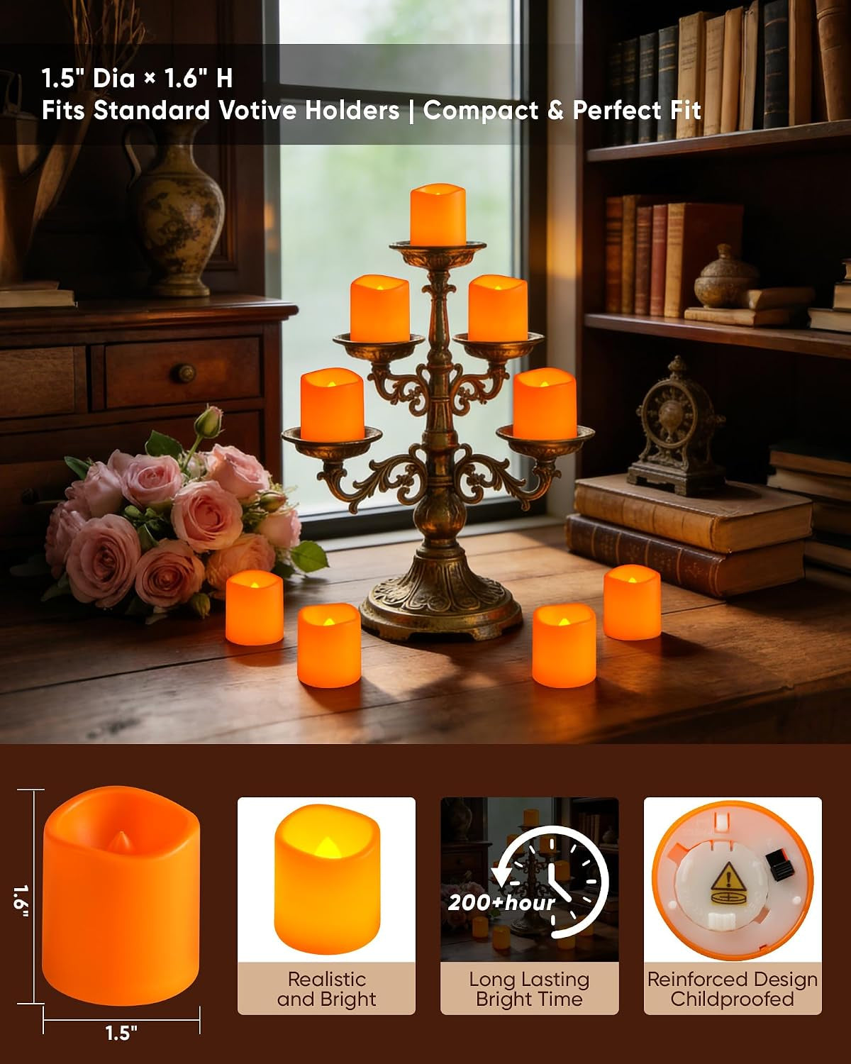 24 Pack Orange Flameless Flickering LED Votive Tealights Candles