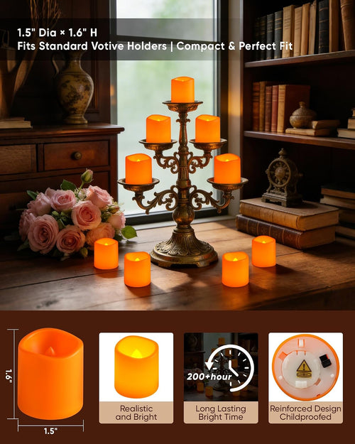 24 Pack Orange Flameless Flickering LED Votive Tealights Candles