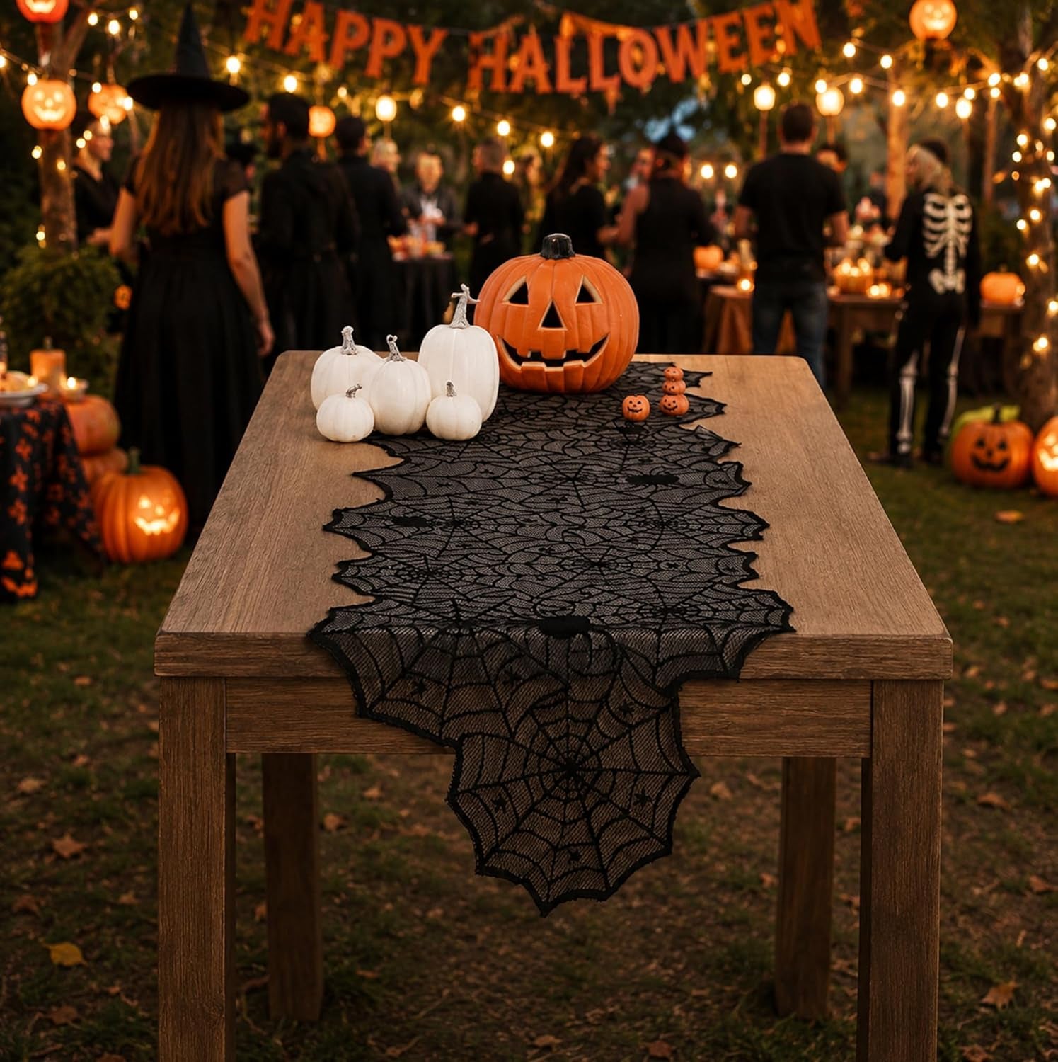 Halloween Decorations - Black Lace Spider Web Table Runner | Halloween Decor Party Favors Supplies for Indoor Outdoor - Halloween Table Centerpiece Decor for Home Office Dining Kitchen, 18 X 72 Inch