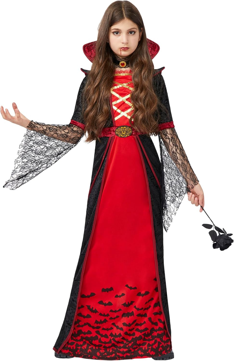 Royal Vampire Costume for Girls, Deluxe Set Halloween Gothic Victorian Vampiress Queen Costume