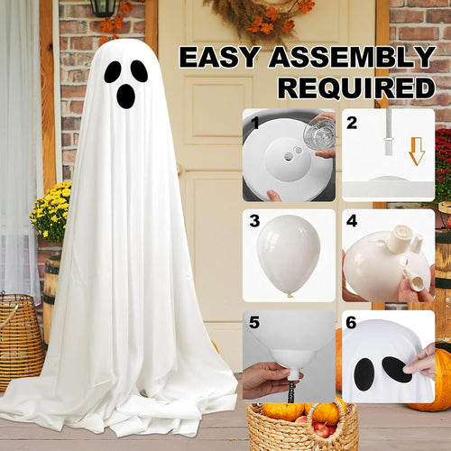 2 Packs Halloween Decorations Outdoor,Halloween Light up Spooky Ghost Decor, Ghost Decor with Adjustable Height for Porches Yards Gardens Lawn, Easy to Assemble Ghost Decorations