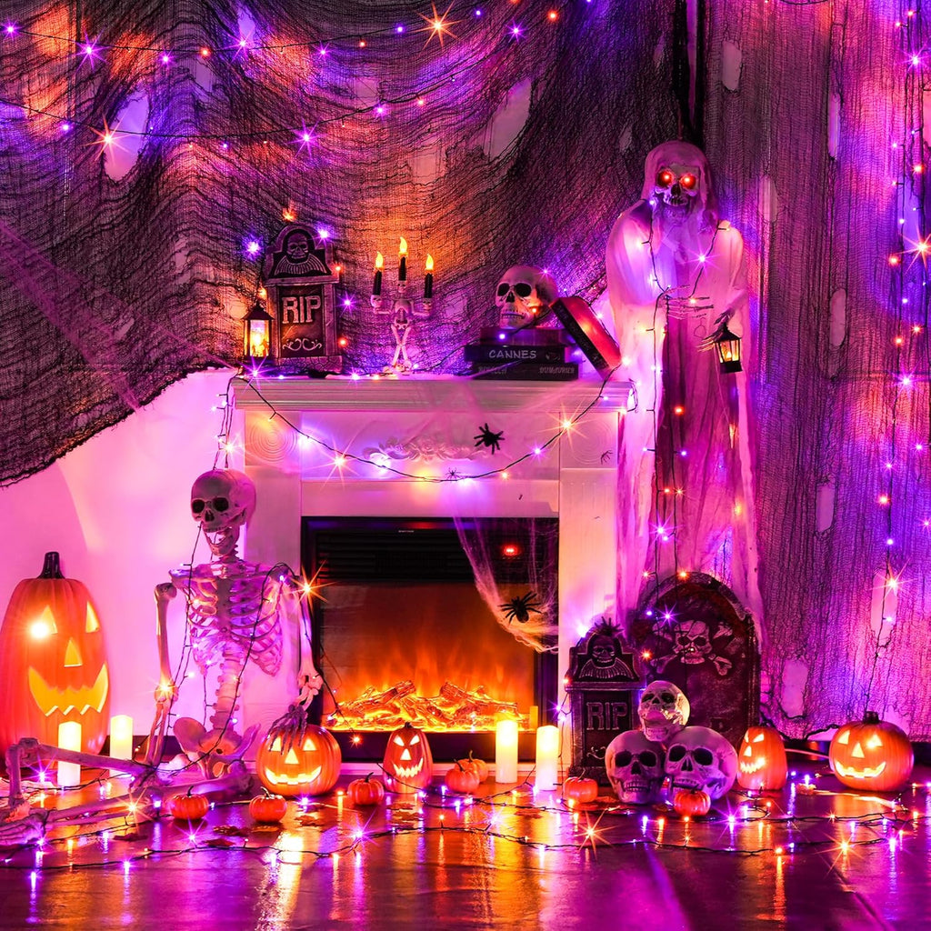 250LED Orange and Purple Halloween String Lights Plug In