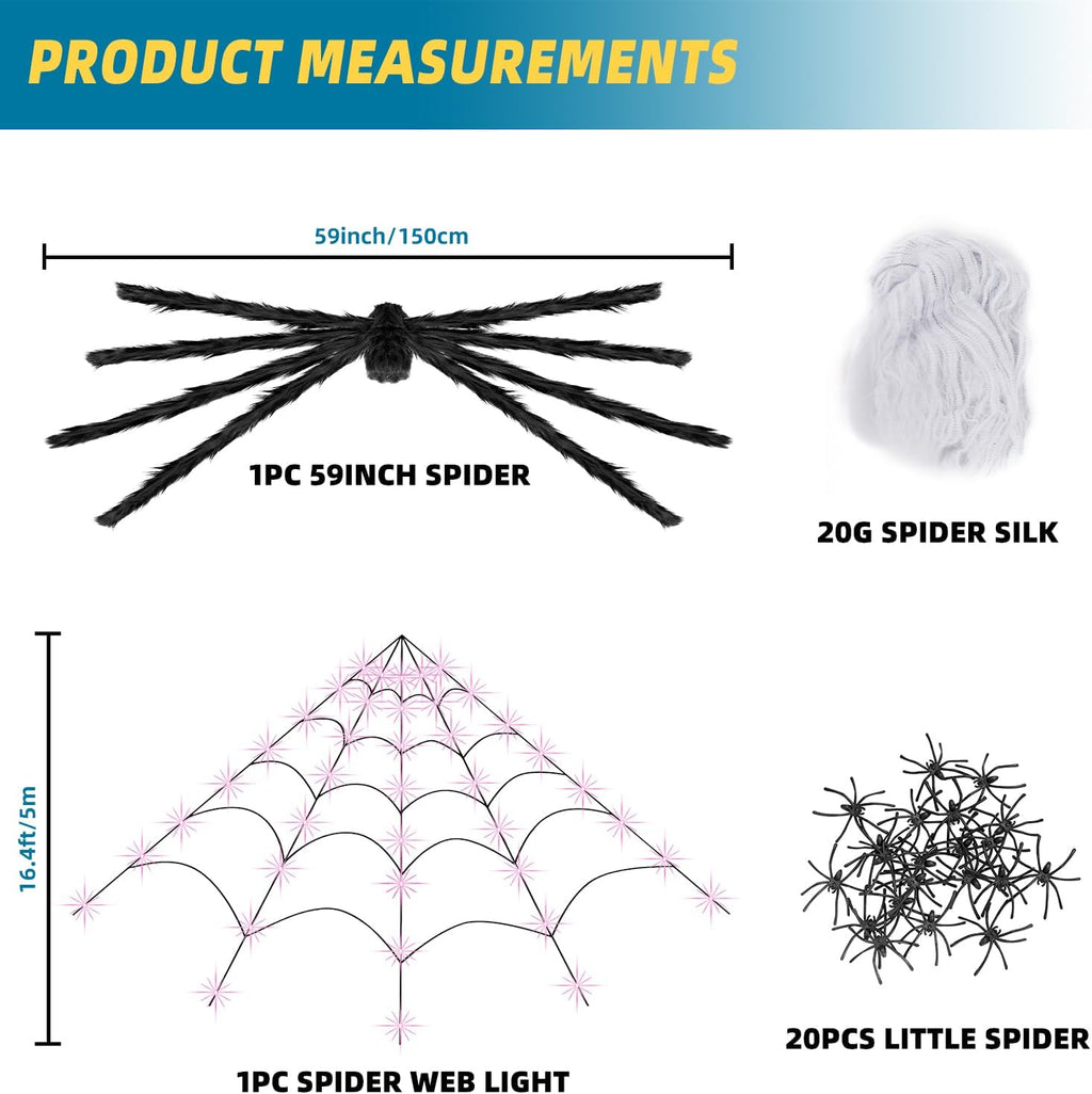 200" Halloween Decorations Light up Spider Web with 250 LED Lights Decor.