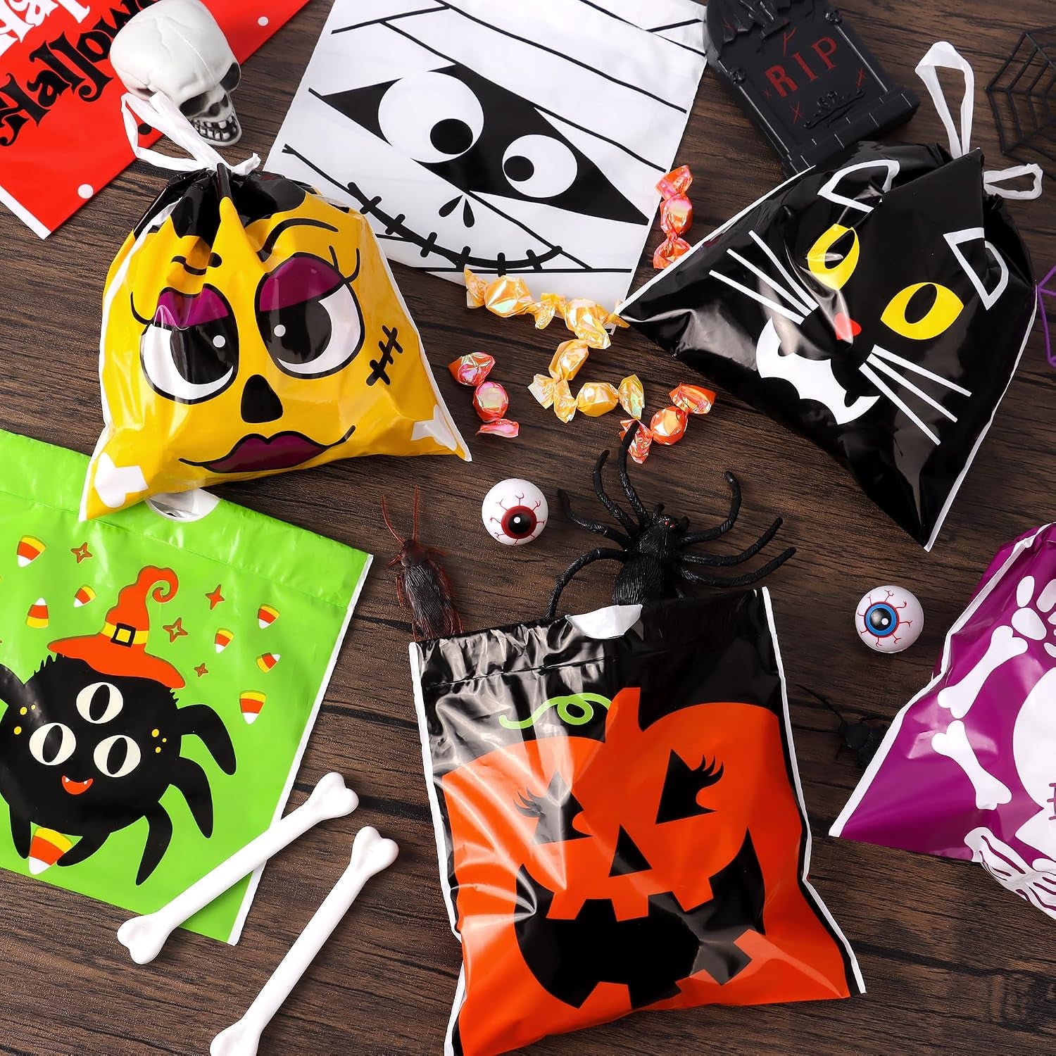 Halloween Drawstring Goodie Bags Bulk, 96 Pcs Mini 6X6 Inch