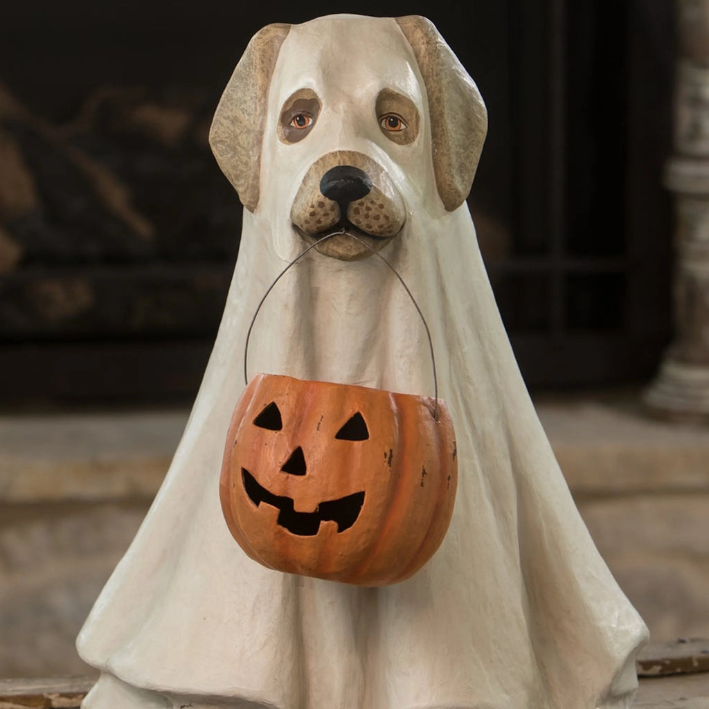Bethany Lowe 19.5" Large Ghost Dog Candy Bowl Paper Mache Halloween Decoration Statue
