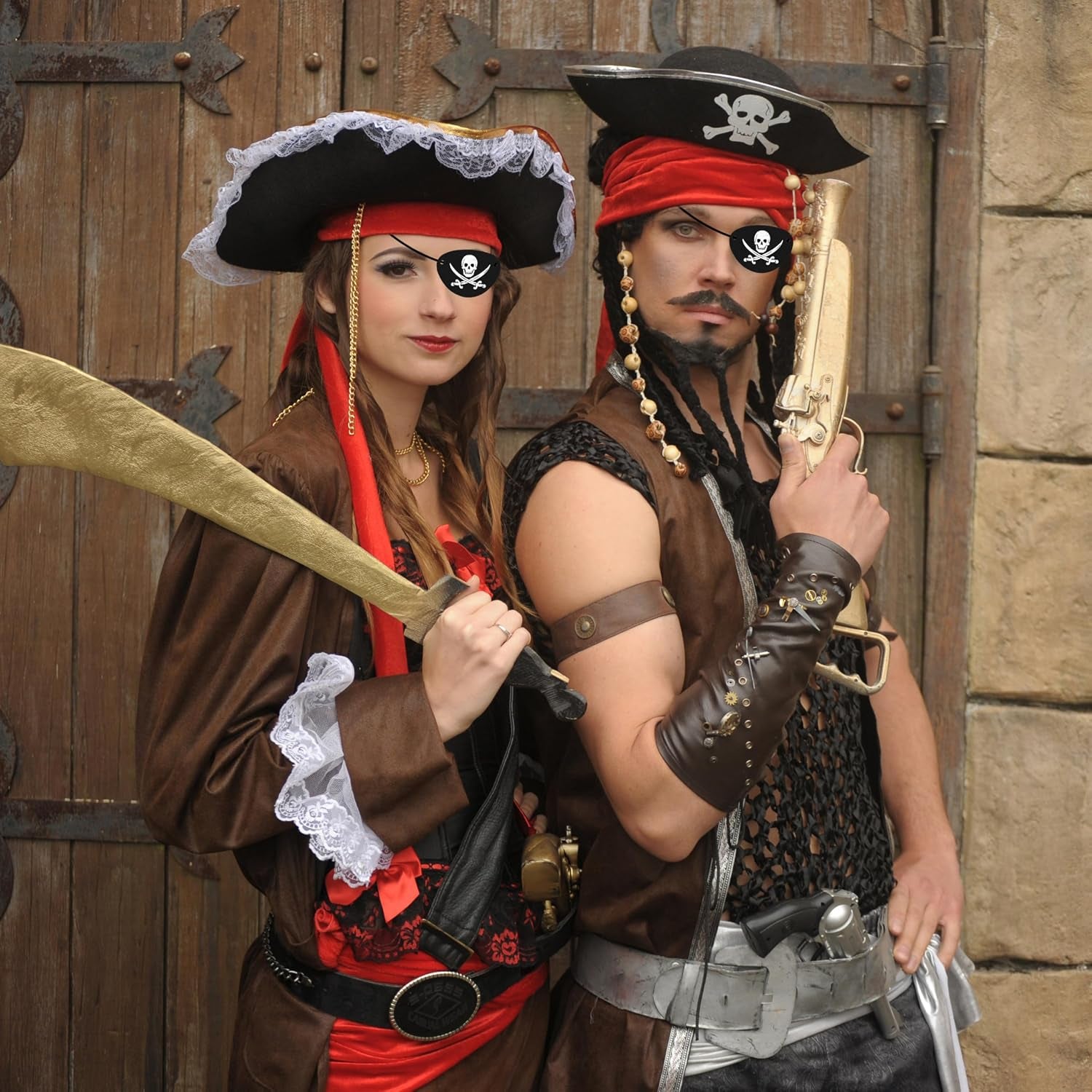 Halloweens Pirate Accessories, Pirate Head Scarf Eye Patch for Men Women Adults Cosplay Themed-Party Favors Supplies