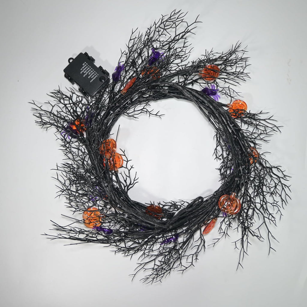 Halloween Decor Lights 8.86FT 72 LED Willow Vine Twig with Timer Battery Operated Garland Lights with Orange Pumpkins Purple Spiders and Black Dead Branches Indoor Halloween Decorations for Home