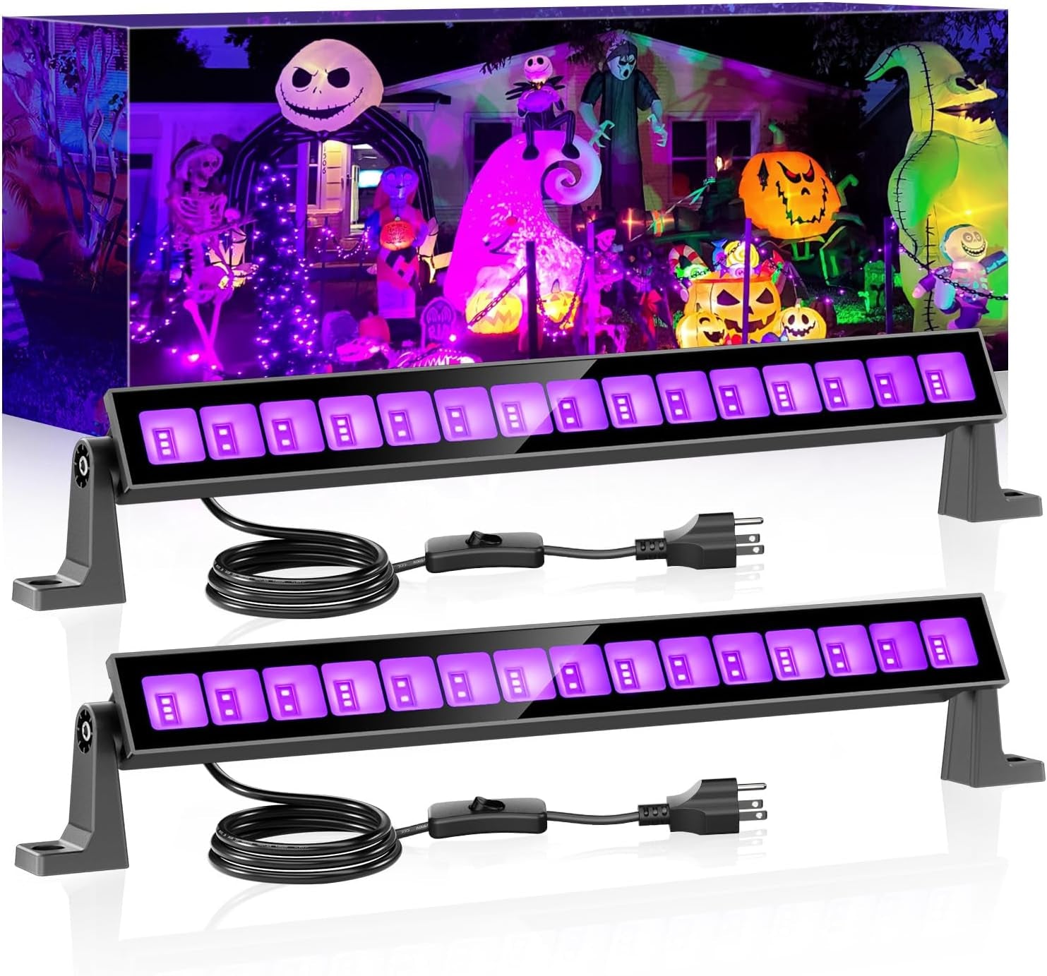 45W LED Black Light Bar,Black Lights for Glow Party,Waterproof Blacklight with Plug & Switch, Halloween Light for Glow in the Dark Party Supplies,Bedroom,Body Paint,Stage Lighting,2 Pack