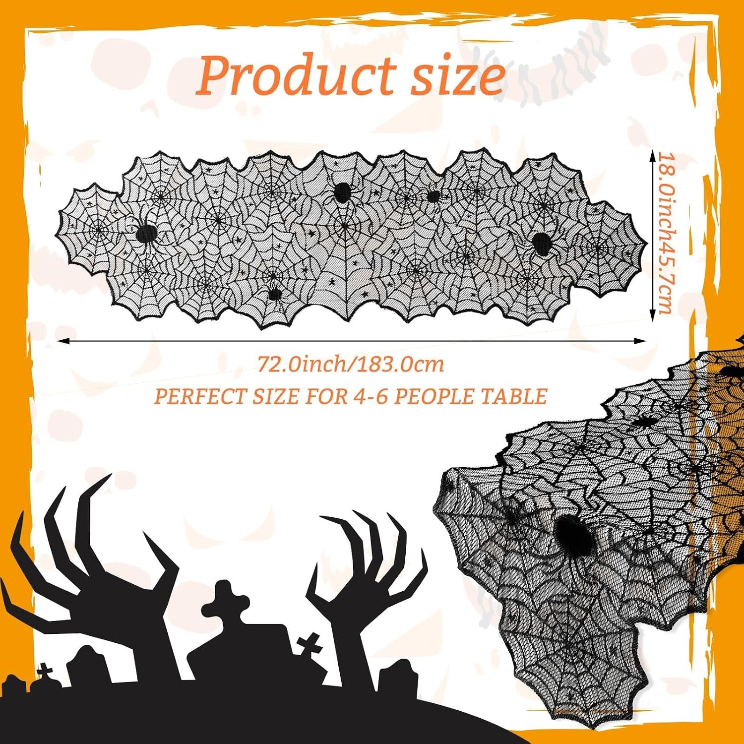 Halloween Decorations Table Runner with Black Lace Spider Web 18 X 72 Inch
