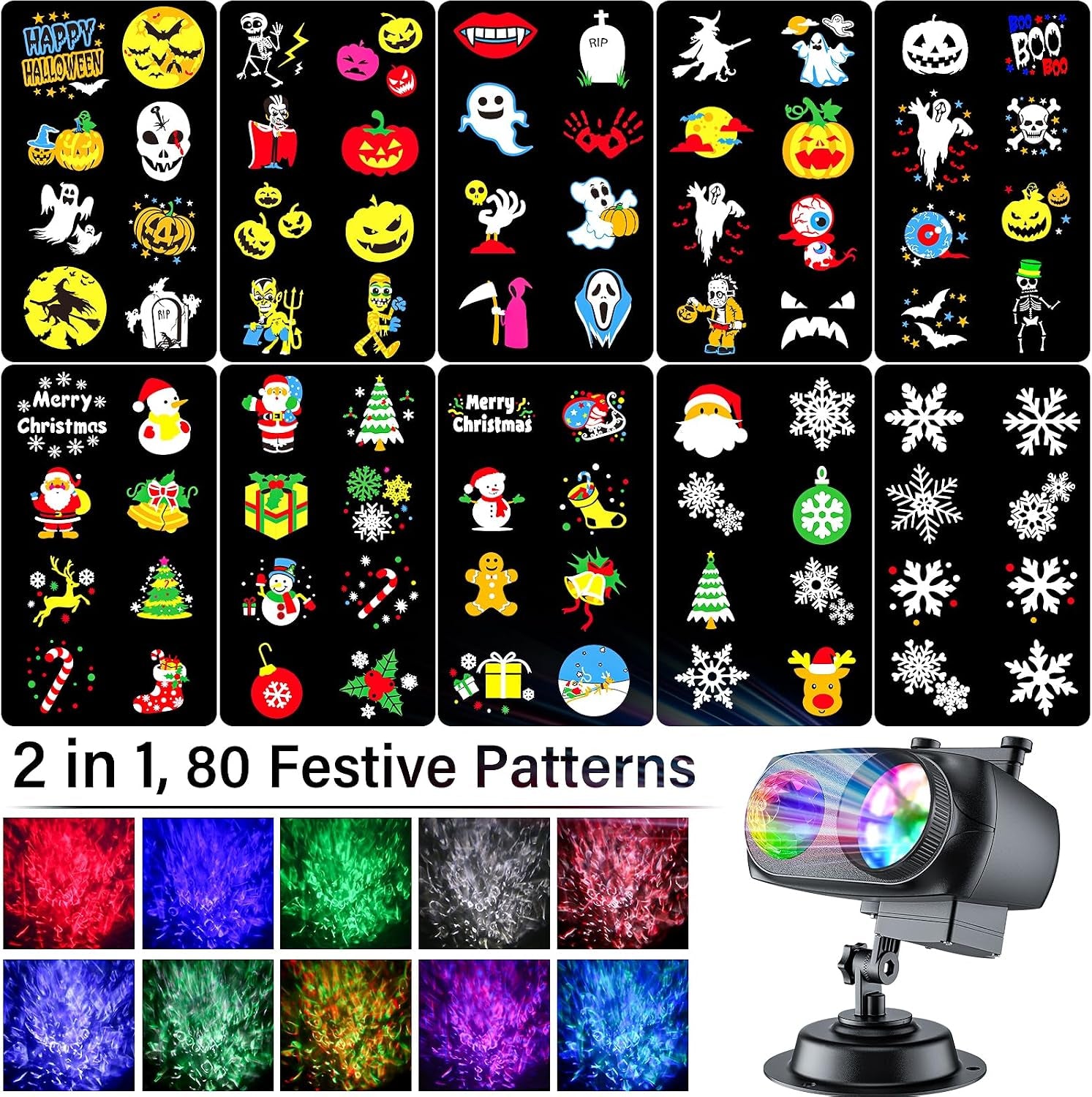 Halloween Projector Lights Outdoor 2026 Upgraded, 4/6/8 Patterns Adjustable