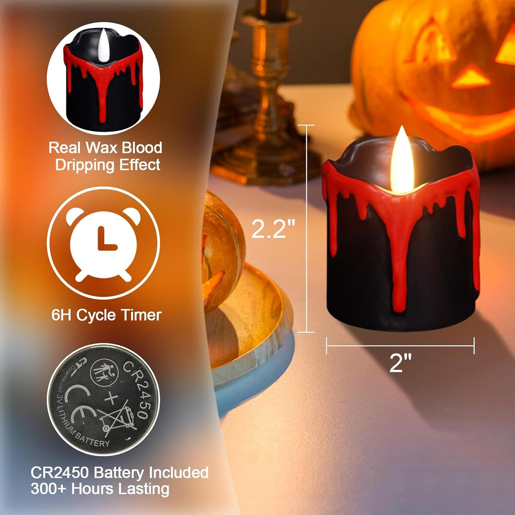 Black Flameless Votive Candles Battery Operated with 6 Hour Timer