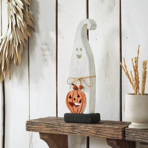 12.5 In. Jack-O-Lantern Ghost Happy Wooden Halloween Table Decor
