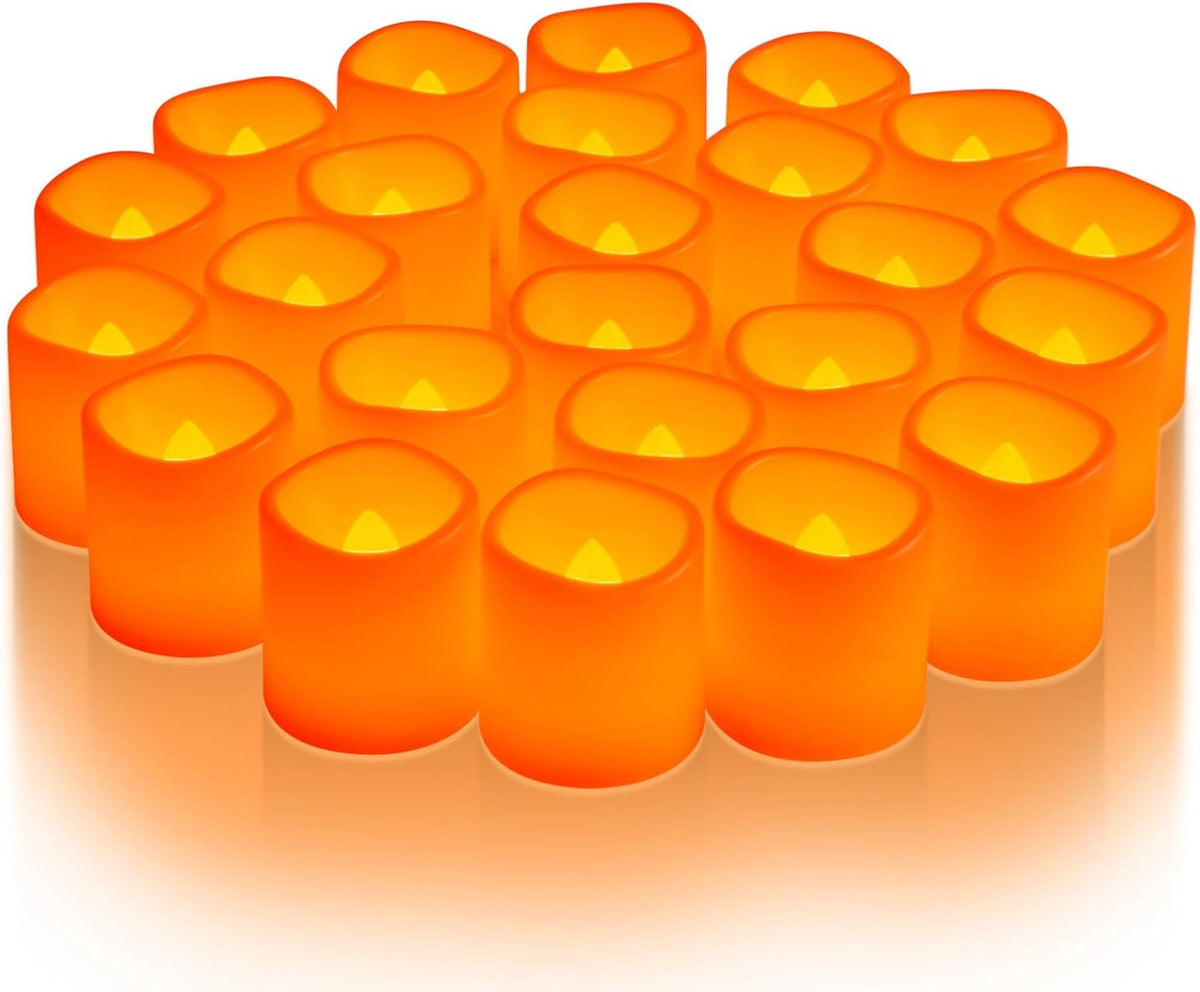24 Pack Orange Flameless Flickering LED Votive Tealights Candles
