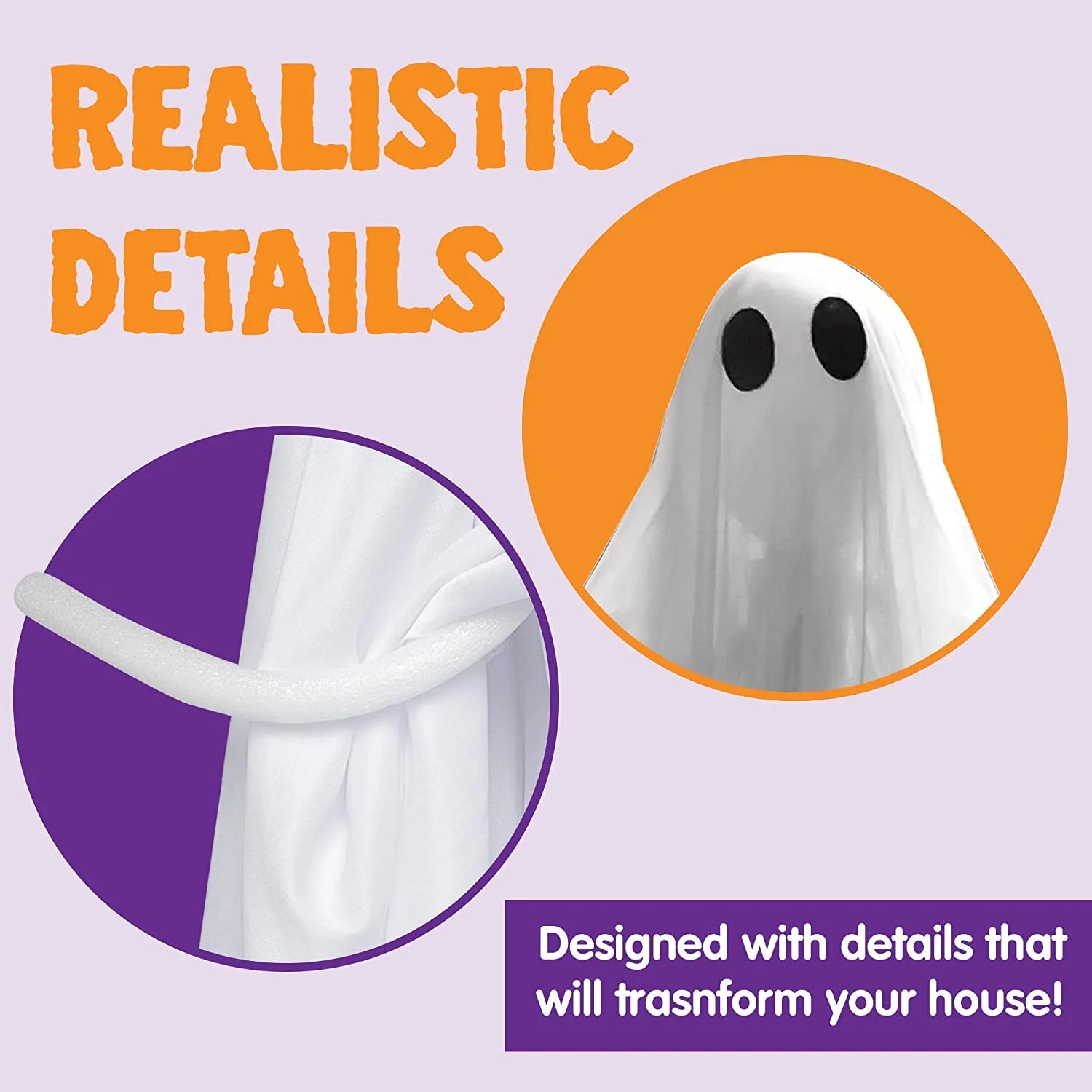 Ayieyill Halloween Ghost Decor with Blue LED Light, 47” Light up Hanging Ghost Halloween Yard Porch Decorations Outdoor