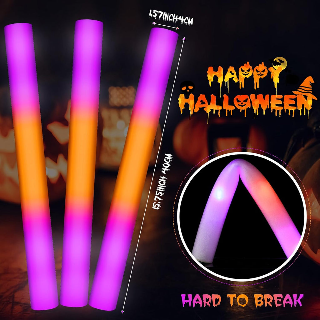 36 Pcs 16 Inch Halloween Glow Sticks Bulk LED Foam Sticks Orange and Purple Light up Party Favors Glow in the Dark Light Sticks with 3 Flashing Modes for Birthdays Weddings Raves Concerts