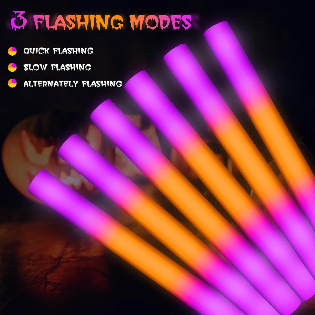 36 Pcs 16 Inch Halloween Glow Sticks Bulk LED Foam Sticks Orange and Purple Light up Party Favors Glow in the Dark Light Sticks with 3 Flashing Modes for Birthdays Weddings Raves Concerts