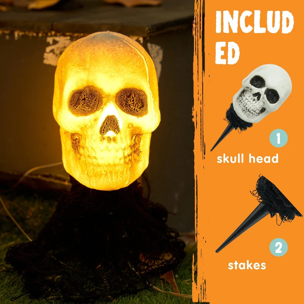 Joyfy 3 Pack Halloween Light up Skeleton Decorations Outdoor,Halloween Graveyard Spooky Skull Stakes Pathway Lights for Halloween Props Yard Decor