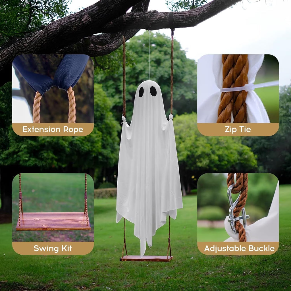 Clearance Early Halloween Decorations Outdoor - 5 FT Large Hanging Swing Ghost Halloween Decor, Spooky Cute Ghosts Decorations for Front Porch Yard Tree(Without Remote Control)