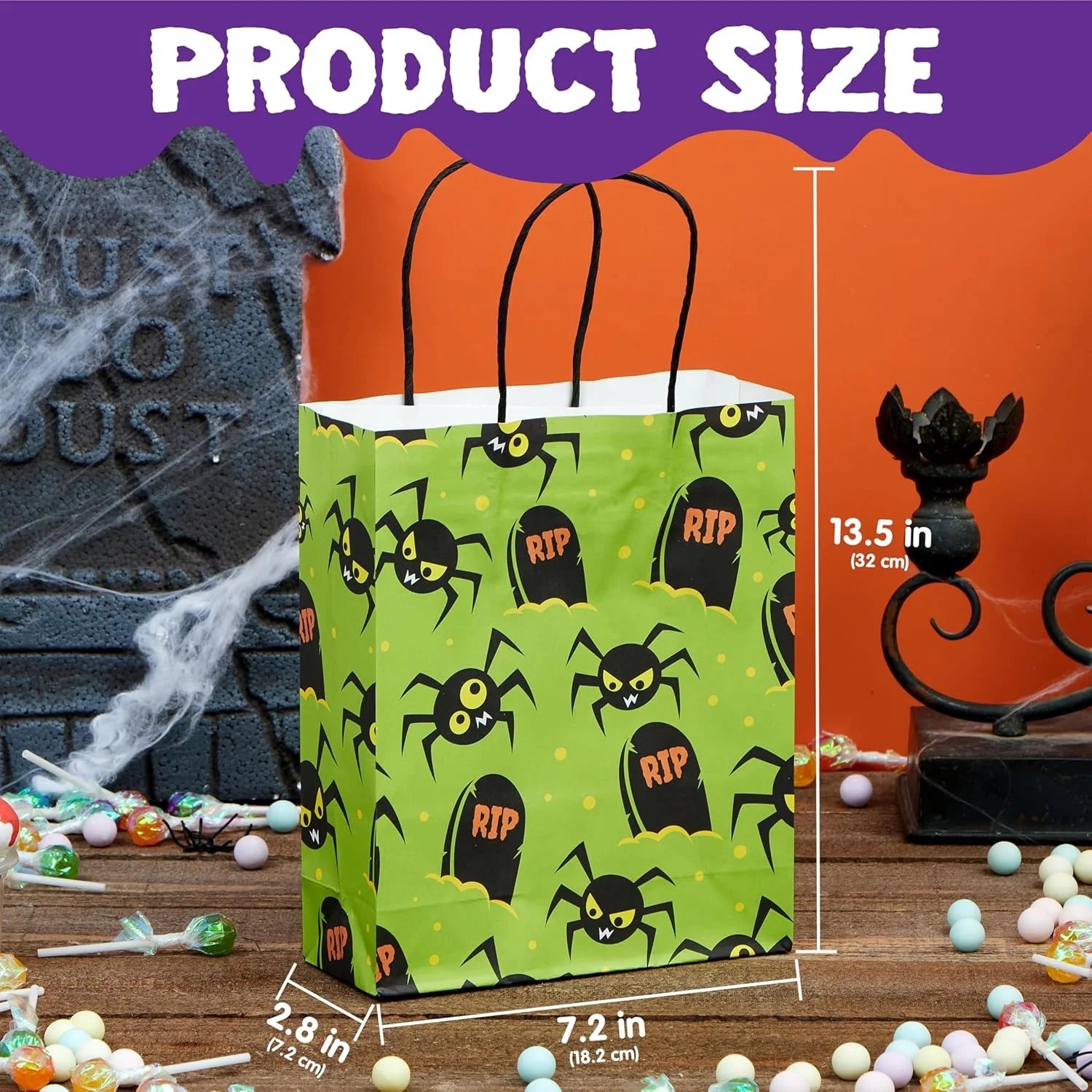 Joyfy 24 Pcs Halloween Goodie Bags with Handles, Paper Trick or Treating Gift Bag Bulk in 6 Designs for Halloween Treat Party Favor , Halloween Colored Candy Bags for Party Supplies