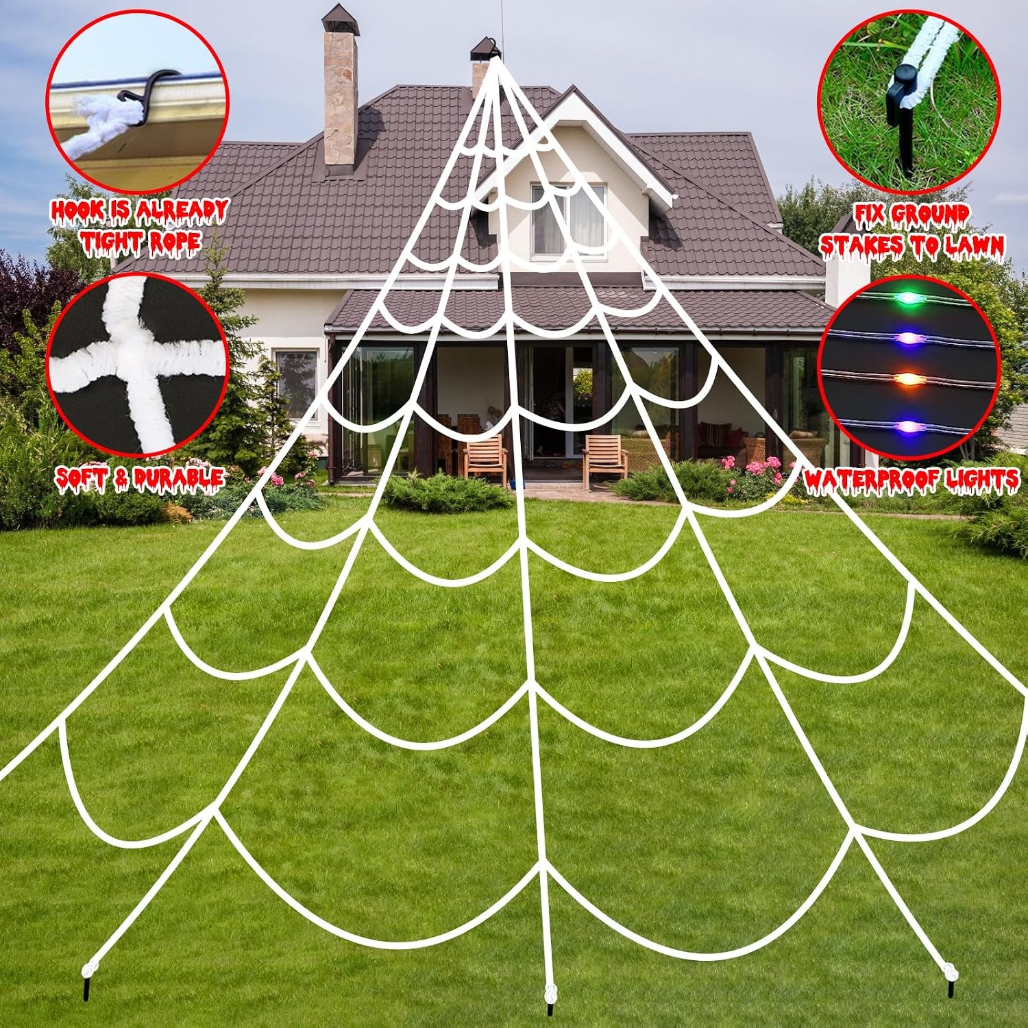 Halloween Decorations Outdoor Spider Webs: 17.4Ft Light up Spider Web Decor