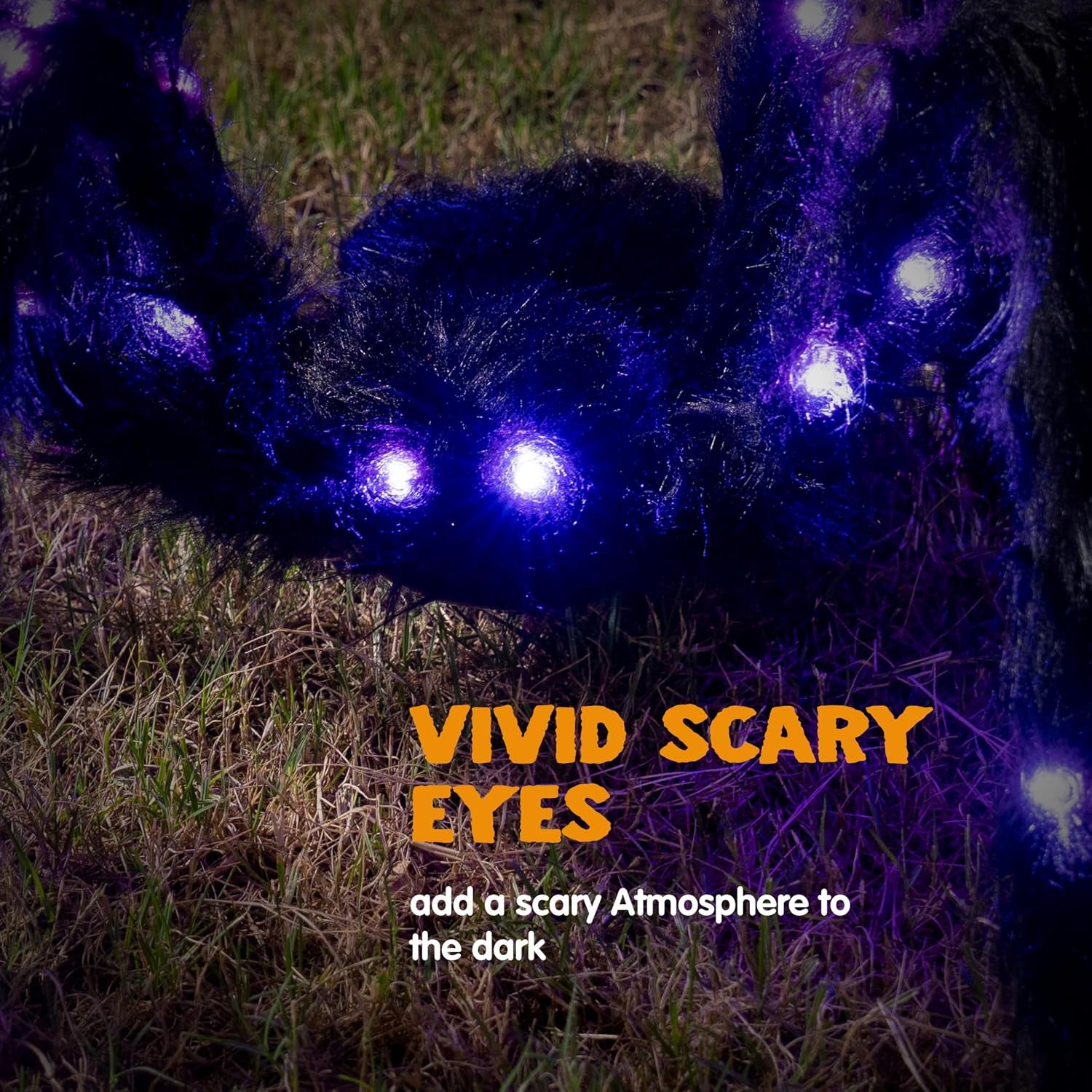 2 Pack 5 Ft Halloween Light up Spiders Outdoor Decorations, Scary Giant Spider with Purple LED, Fake Large Haunted House Props, for Halloween Lawn Porch Yard Garden Tree outside Indoor Decor