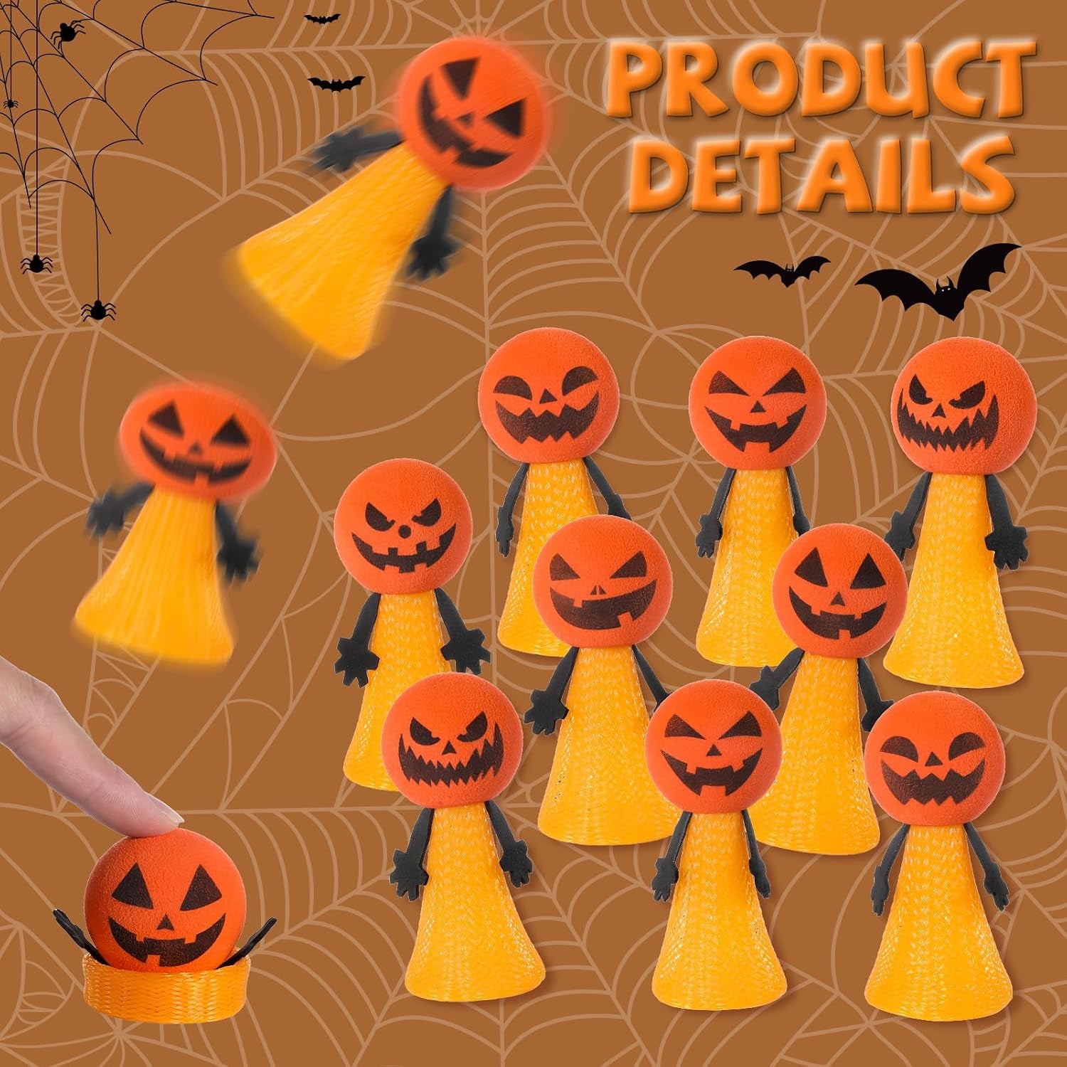 24PCS Halloween Light up Jumping Popper Pumpkin Spring Launchers with Flashing LED Halloween Party Favors for Halloween Bouncy Novelty for Goodie Bag Fillers