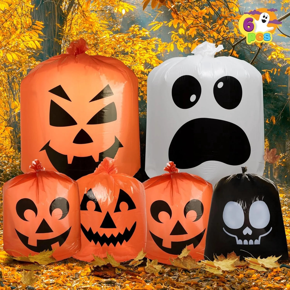 Joyfy 3 Pcs 13.75" Halloween Trick or Treat Bags with Handles, Reusable Canvas Gift Bag for Party Favor Supplies,Halloween Bags for Kids