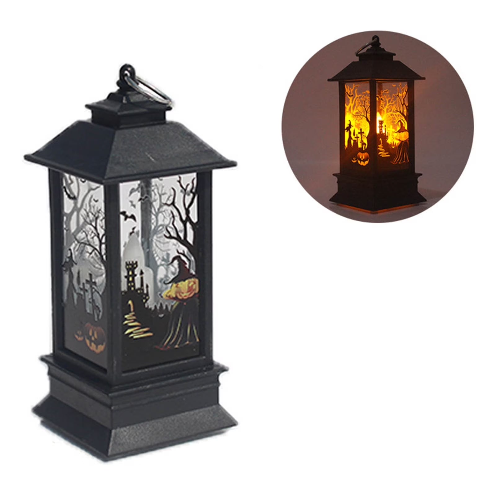 Muecwrye Halloween Lantern Lights, Halloween Candles Lantern Decoration Indoor Outdoor, Battery Powered LED Lights, Portable Hanging Lamp for Home outside Yard Lawn Garden Party, 5.1 Inch