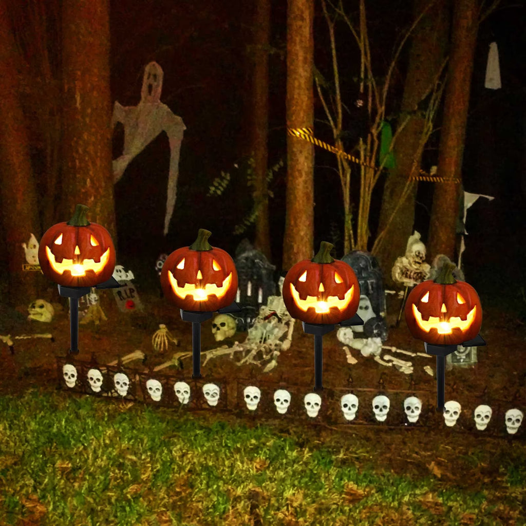 Blukids Halloween Solar Pumpkin Stake Lights Outdoor Halloween Pumpkin Pathway Lights Decorations Waterproof Pumpkin Stake Lamps for Garden Balcony Yard Lawn Pathway Home Party Decoration,17.7"(A)