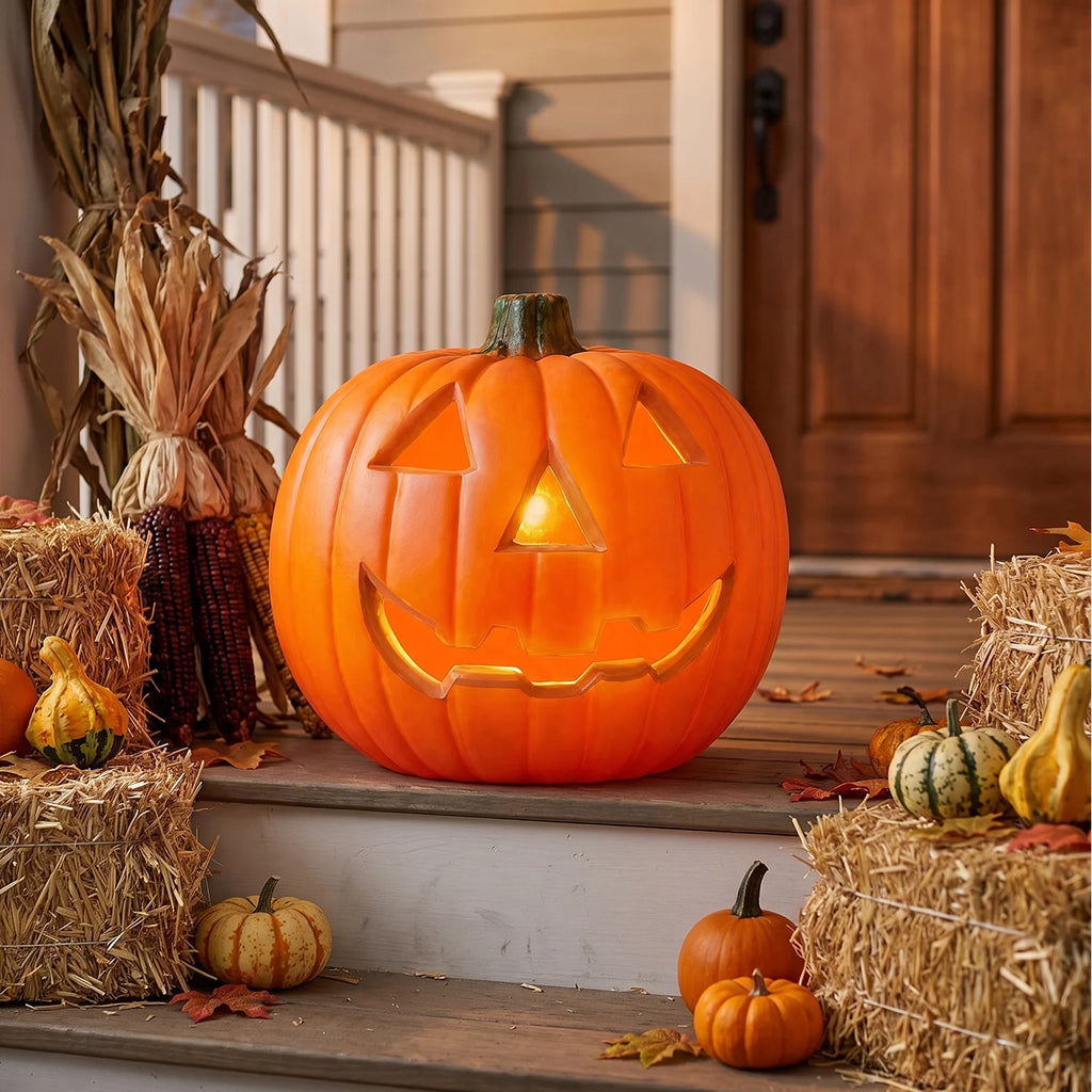 Dengmore 2026 Upgraded 8Inch Warm Light Pumpkin Lantern Scene Layout Halloween Decorations Light up Pumpkin 3D Fall Pumpkin Battery Operated Orange