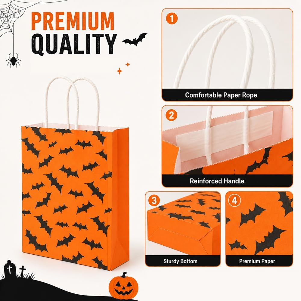 12 PCS Halloween Treat Bags with Handle for Candy Goodie Gift Snack Wrap