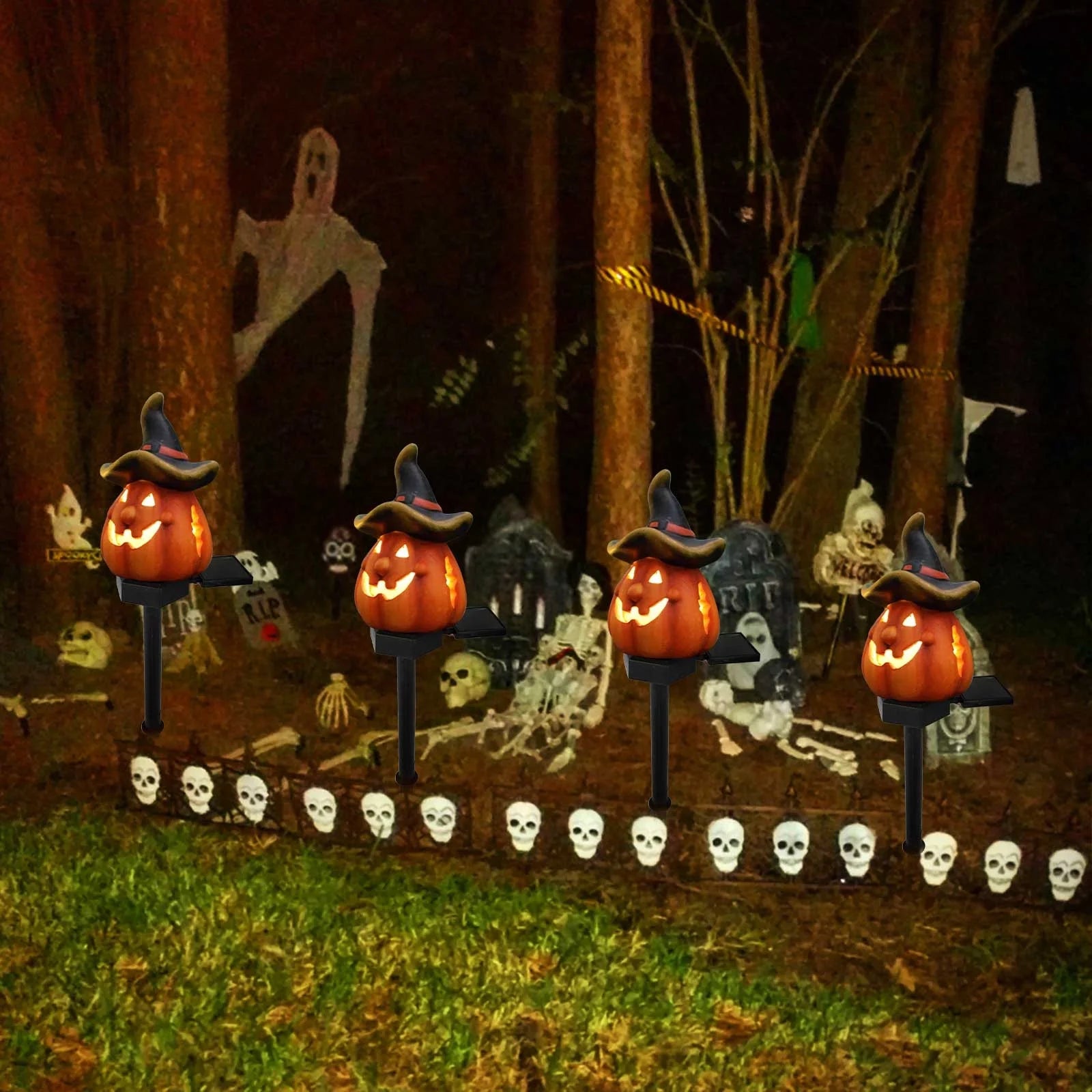Blukids Halloween Solar Pumpkin Stake Lights Outdoor Halloween Pumpkin Pathway Lights Decorations Waterproof Pumpkin Stake Lamps for Garden Balcony Yard Lawn Pathway Home Party Decoration,17.7"(A)