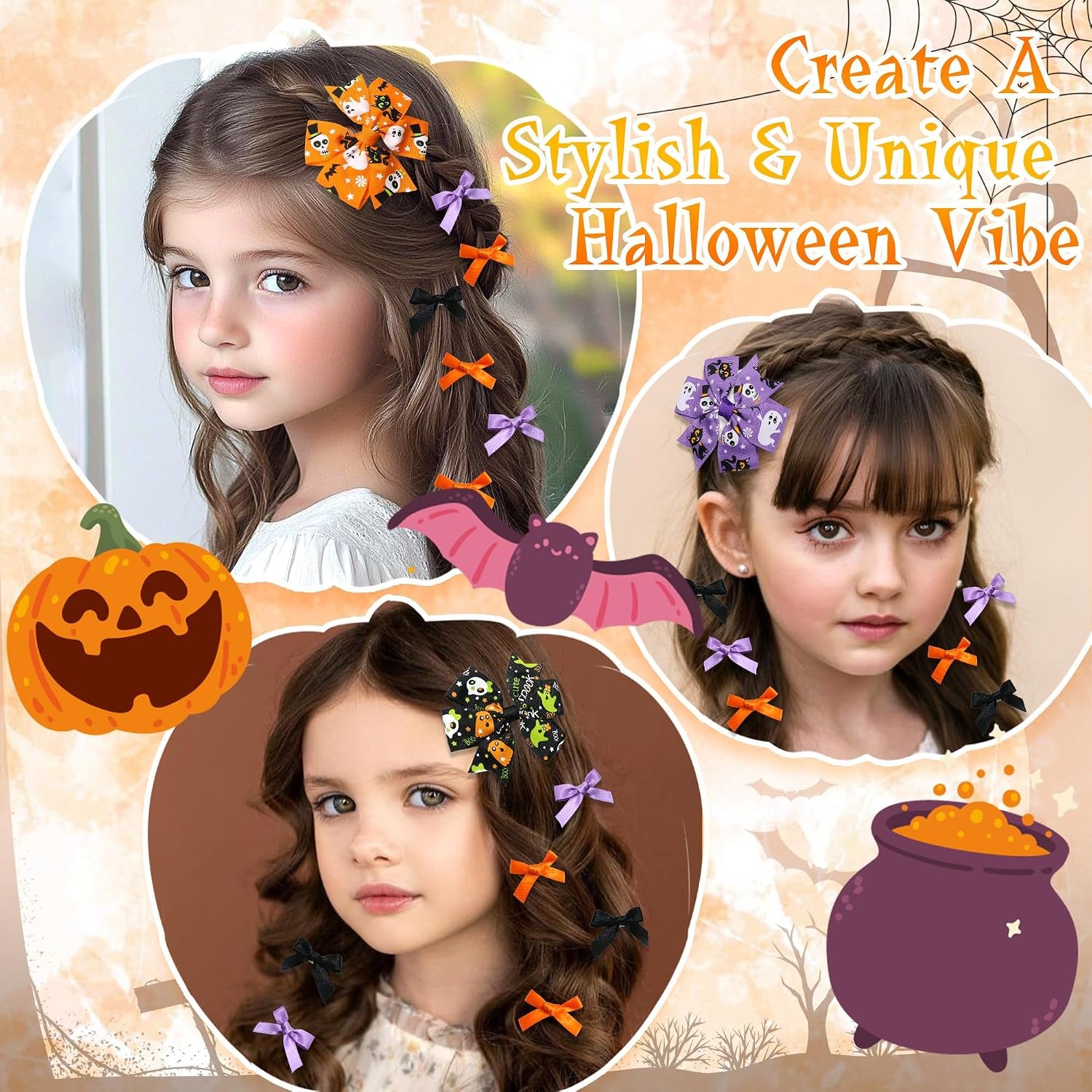 Easter Hair Bows Ghost Pumpkin Bat Bow Clips Black Orange Purple Girls Bows Barrette Ribbon Bow Hairpin Cute Hair Accessories for Teens Toddler Girls Gift Women Party Costume Decor