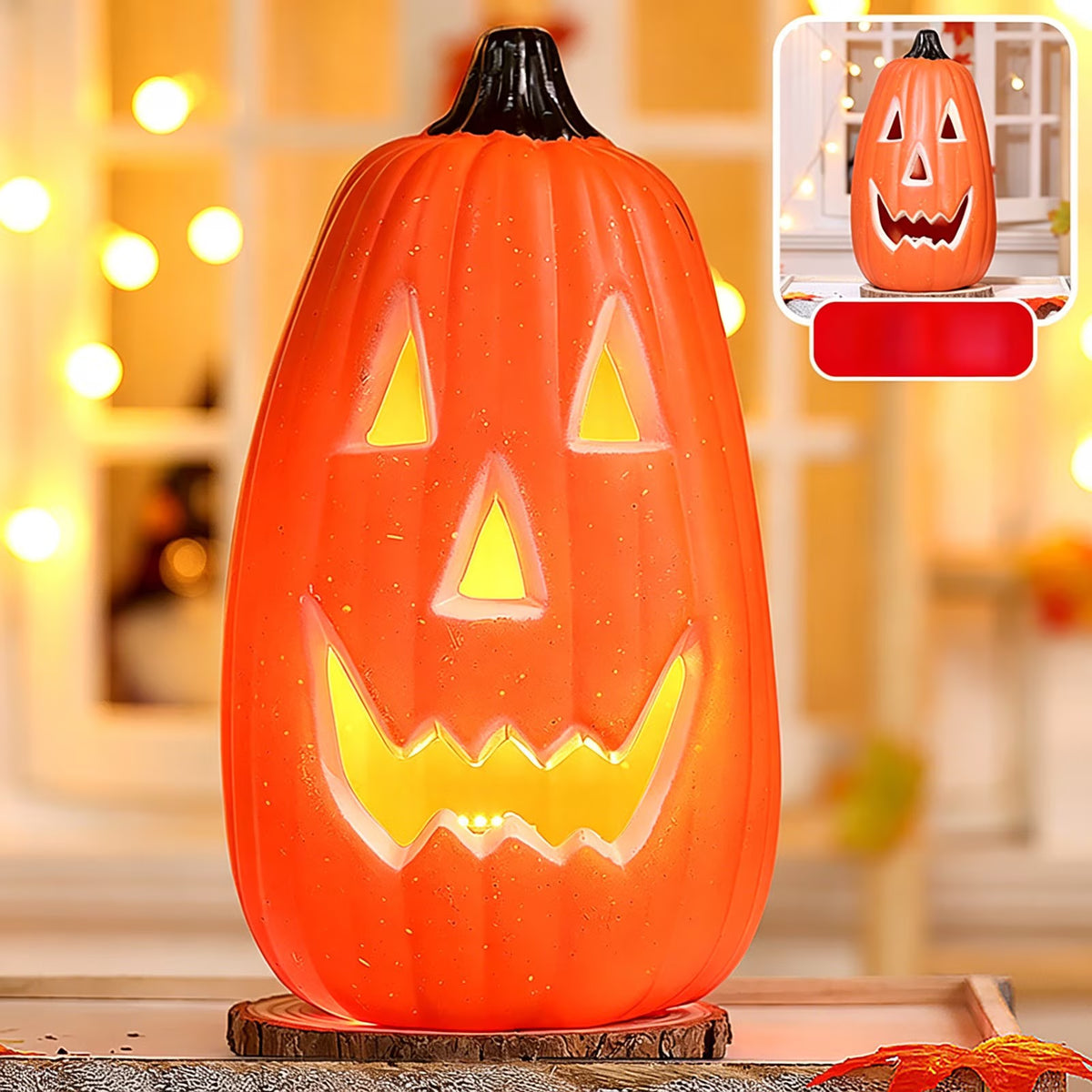 Dengmore 2026 Upgraded 8Inch Warm Light Pumpkin Lantern Scene Layout Halloween Decorations Light up Pumpkin 3D Fall Pumpkin Battery Operated Orange