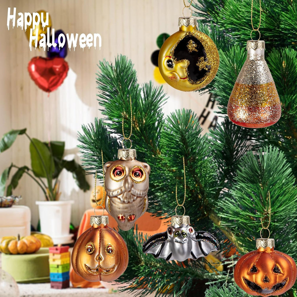 6 Pcs Halloween Glass Blown Hanging Ornaments, Halloween Spooky Tree Decor