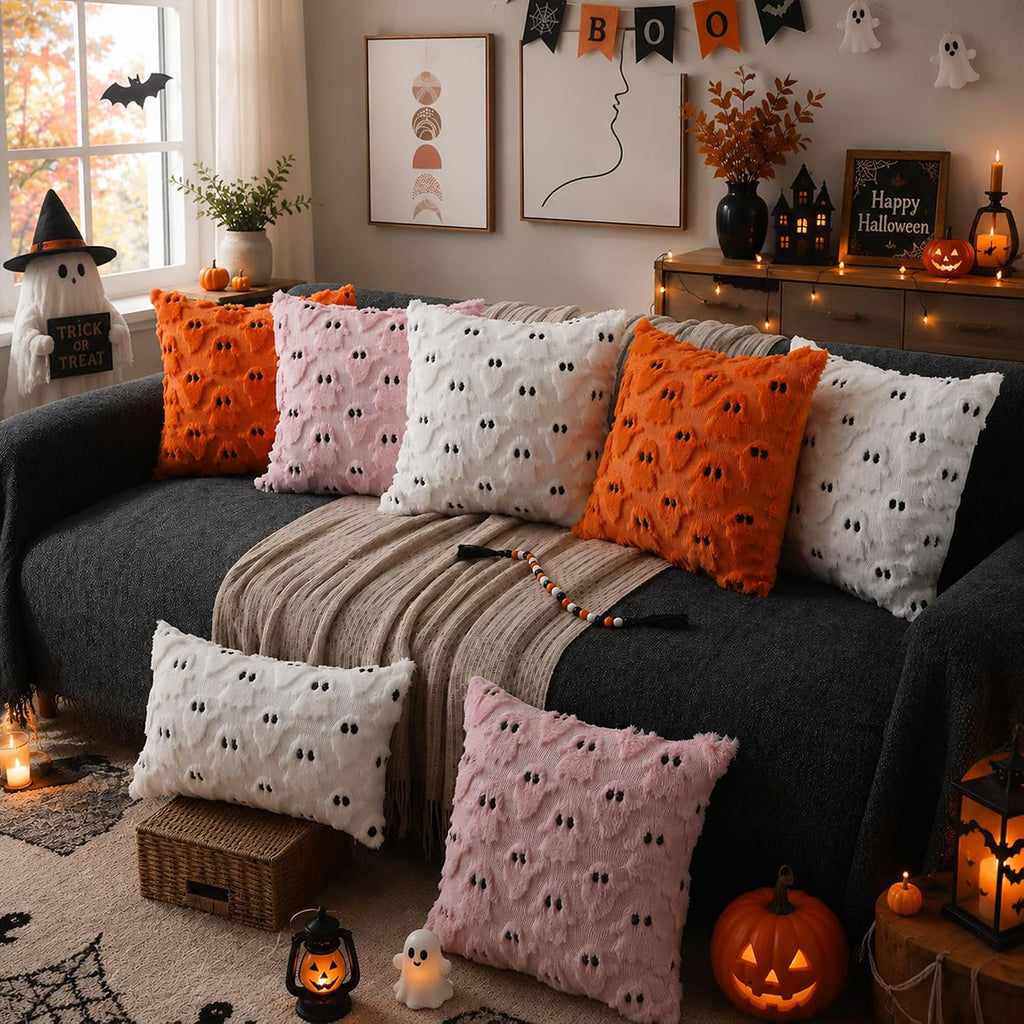 Halloween Pillow Covers 16X16 Inch 2Pcs White Ghost Halloween Decor
