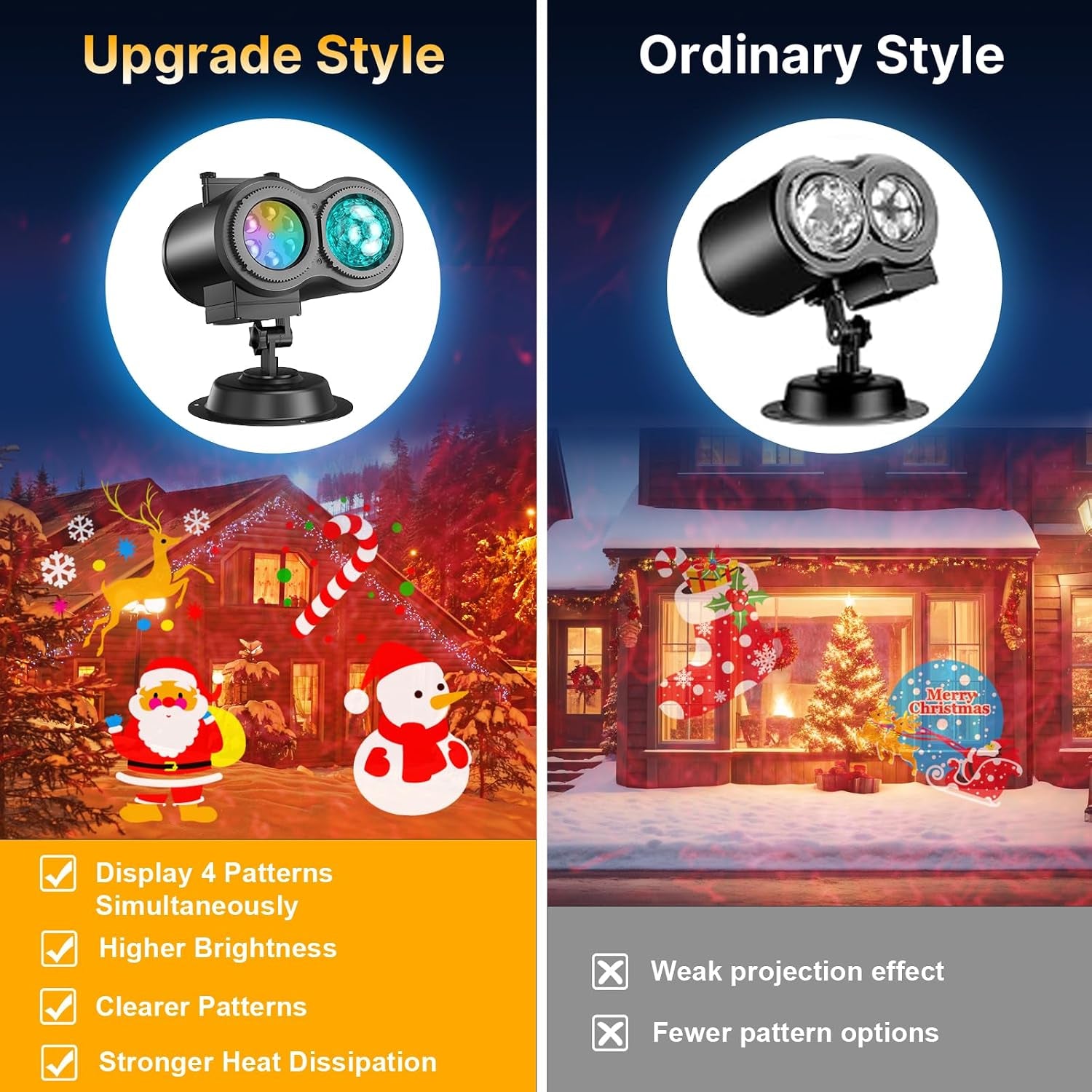 4-Large Pattern Halloween Christmas Projector Lights Outdoor, 29 Effects Holiday Projector Light Outdoor 2 in 1 with Remote, Christmas Decorations Lighting for outside Home Party House Decor
