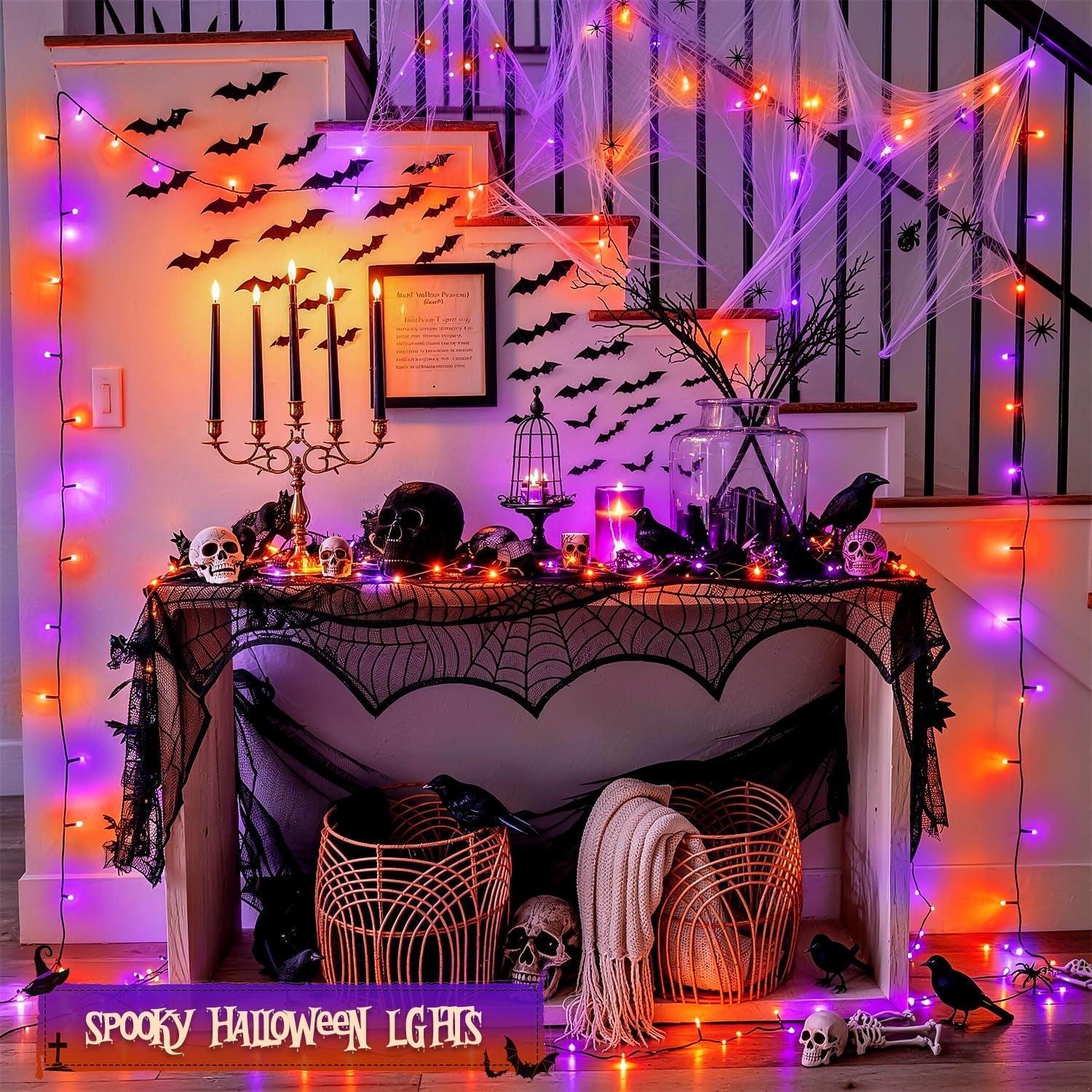 250LED Orange and Purple Halloween String Lights Plug In