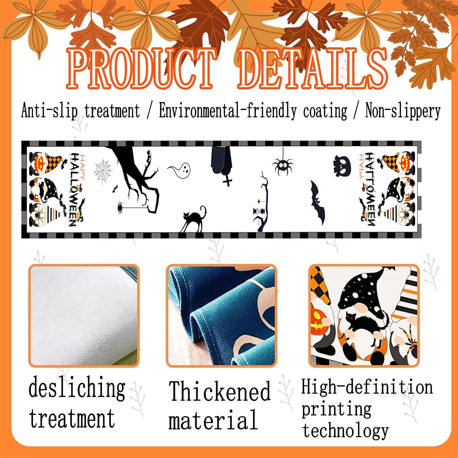 Halloween Table Runner, Happy Halloween Kitchen Dining Table Decorations, Table Runner Fall for Home Party Decor 13X72 Inch