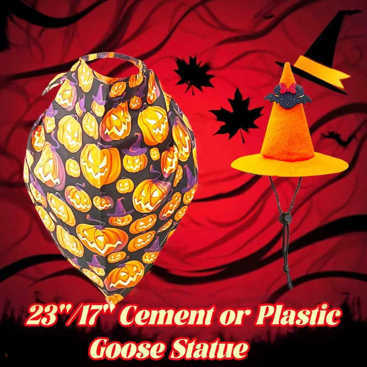 Halloween Porch Goose Outfits for 23"/17" Cement or Plastic Goose Statue,Halloweens Witch Hat and Colorful Scarf，For Halloweens Yard Lawn Outdoor Garden Patio Statue Decoration（Orange）