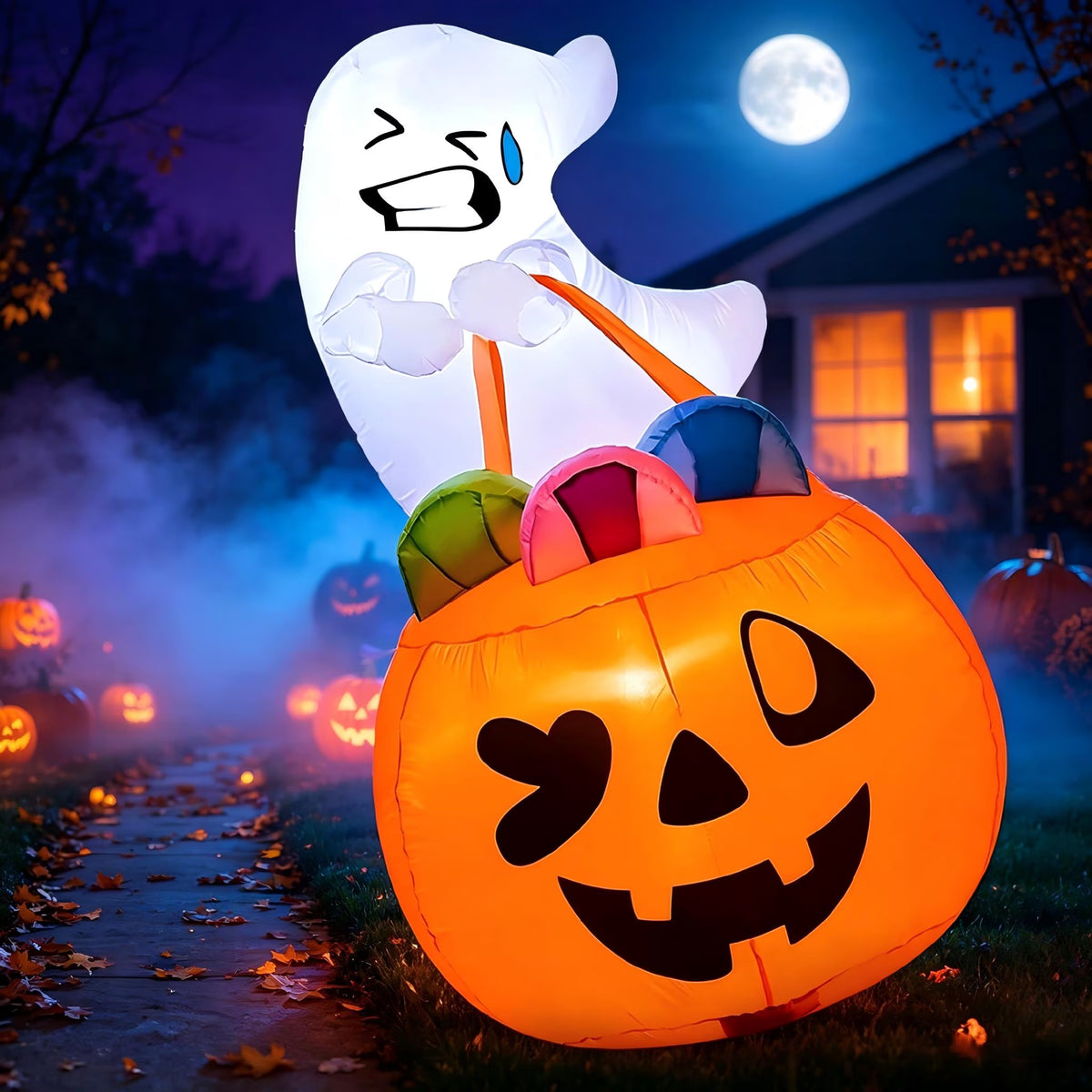 Joyfy 6 Ft Halloween Inflatable Ghost Walking Dog,Cute White Blow up Decor with LED Lights,Outdoor Yard Decoration for Garden,Lawn,Party